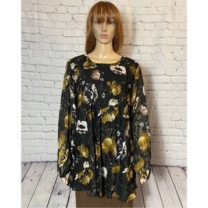 Susan Graver Fully Lined Printed Jacquard Black Brown Tunic Size XL